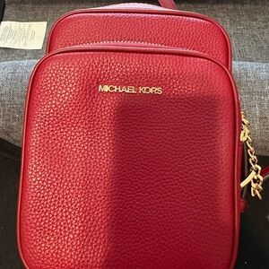 Michael Kors Red Pebbled Leather Small Crossbody with Gold Hardware